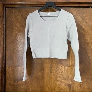 Offline Aerie XL Gray Cropped Long Sleeve Waffle Knit Athletic Top Sporty Active